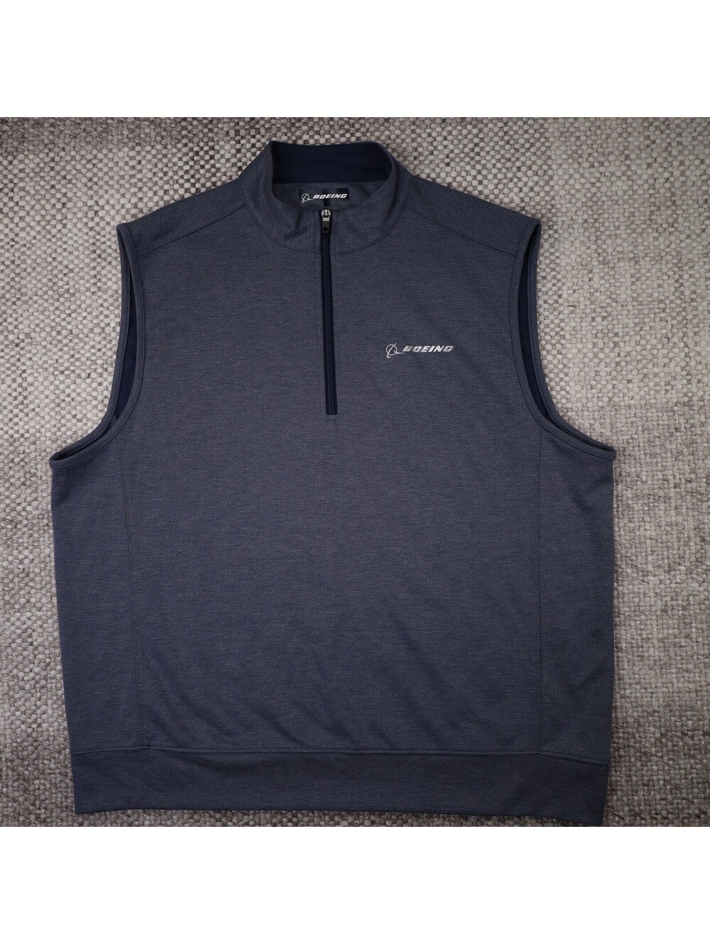 Boeing Logo Mens Large 1/4 Zip Pullover Vest Navy Ribbed Knit Golf Corporate